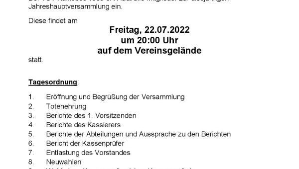 Jahreshauptversammlung am 22.07.2022